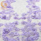 Вышитая ткань/пурпур шнурка цветка 3D шнуруют материальный полиэстер для платья вечера