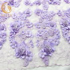 Вышитая ткань/пурпур шнурка цветка 3D шнуруют материальный полиэстер для платья вечера