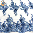 ткань шнурка ткани шнурка страза вышивки 3D Handmade голубая африканская