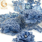 ткань шнурка ткани шнурка страза вышивки 3D Handmade голубая африканская