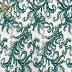 Зеленые Handmade стразы вышивки Тюль ткани платья с отбортованный