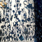 Ткань шнурка вышивки сини военно-морского флота 3D флористическая для платья партии вечера