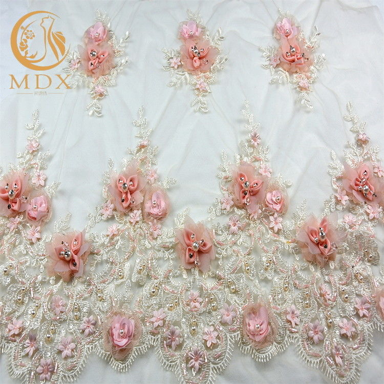 Чистый Handmade цветок розовой вышитой шириной ткани MDX 135cm шнурка краснеет