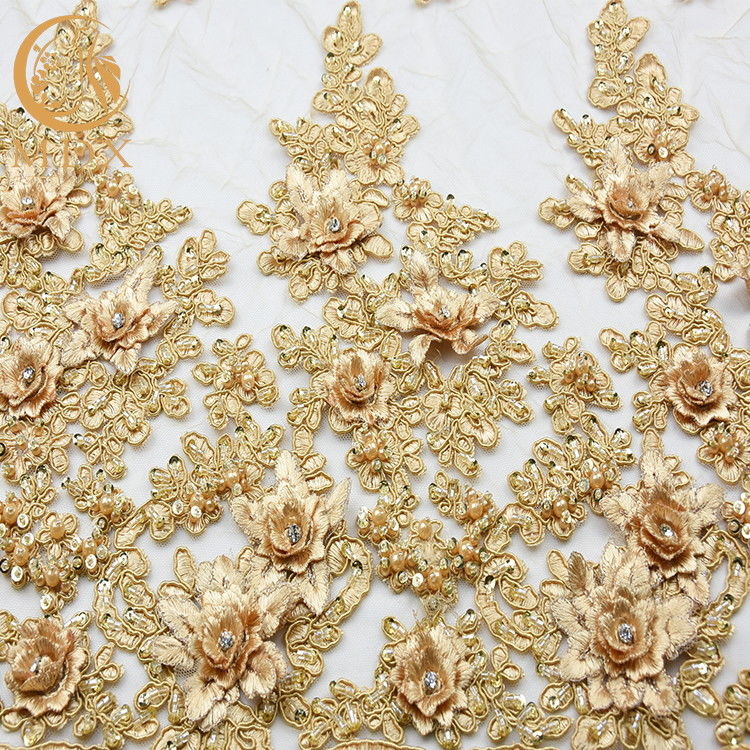Шнурок вышивки французской ручной работы ткани шнурка верхнего сегмента расстворимой в воде золотой